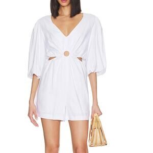 1.STATE White Linen Romper XXS Cottage Boho Wide Leg Puff Sleeve Cutout $99